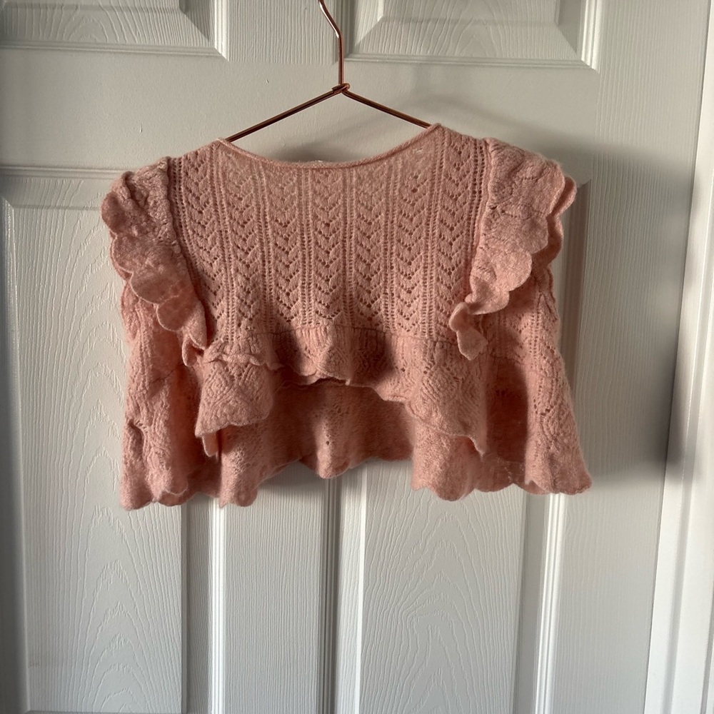 Anthropologie Flutter-Sleeve Pointelle Cashmere Sweater Tee Size XS - Picture 5 of 7